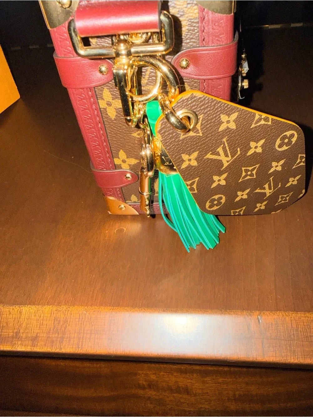 Louis Vuitton Monogram Canvas Mini Trunk Bag with Green Tassel, Limited Edition
